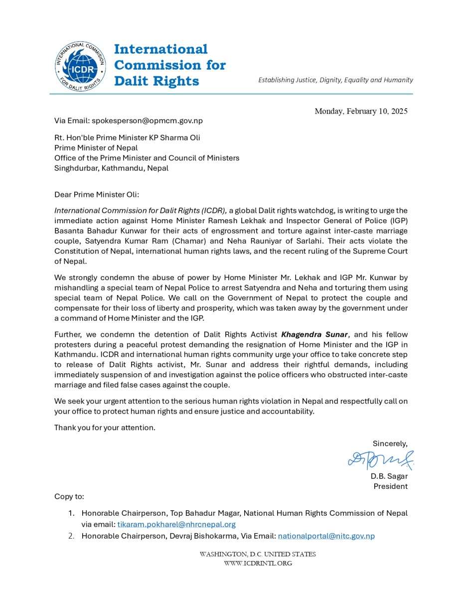  ICDR Demands Immediate Action Against Nepal’s Home Minister and IGP Over Human Rights Violations